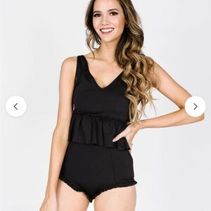 Kortni Jeane Black Ruffle V-Neck Tankini